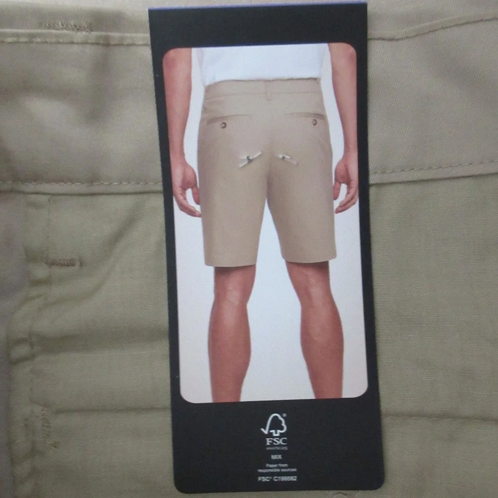 BANANA REPUBLIC Stretch Chino Shorts Mens Sz 32 Khaki Tan Beige Flat Front NWT